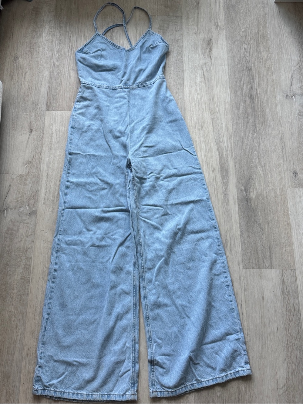 Mango Light Blue Wide-Leg Denim Jean Jumpsuit size 4